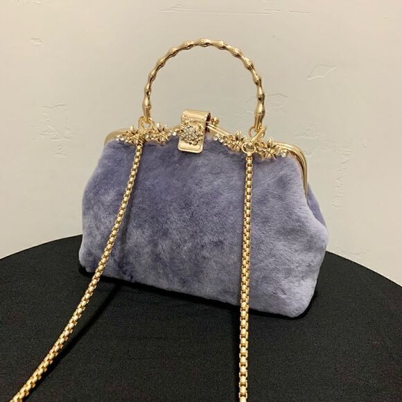 Genuine Shearling Leather Handmade Top Handle Metal Frame Bag & Small Clutch Set - Picture 7 of 16